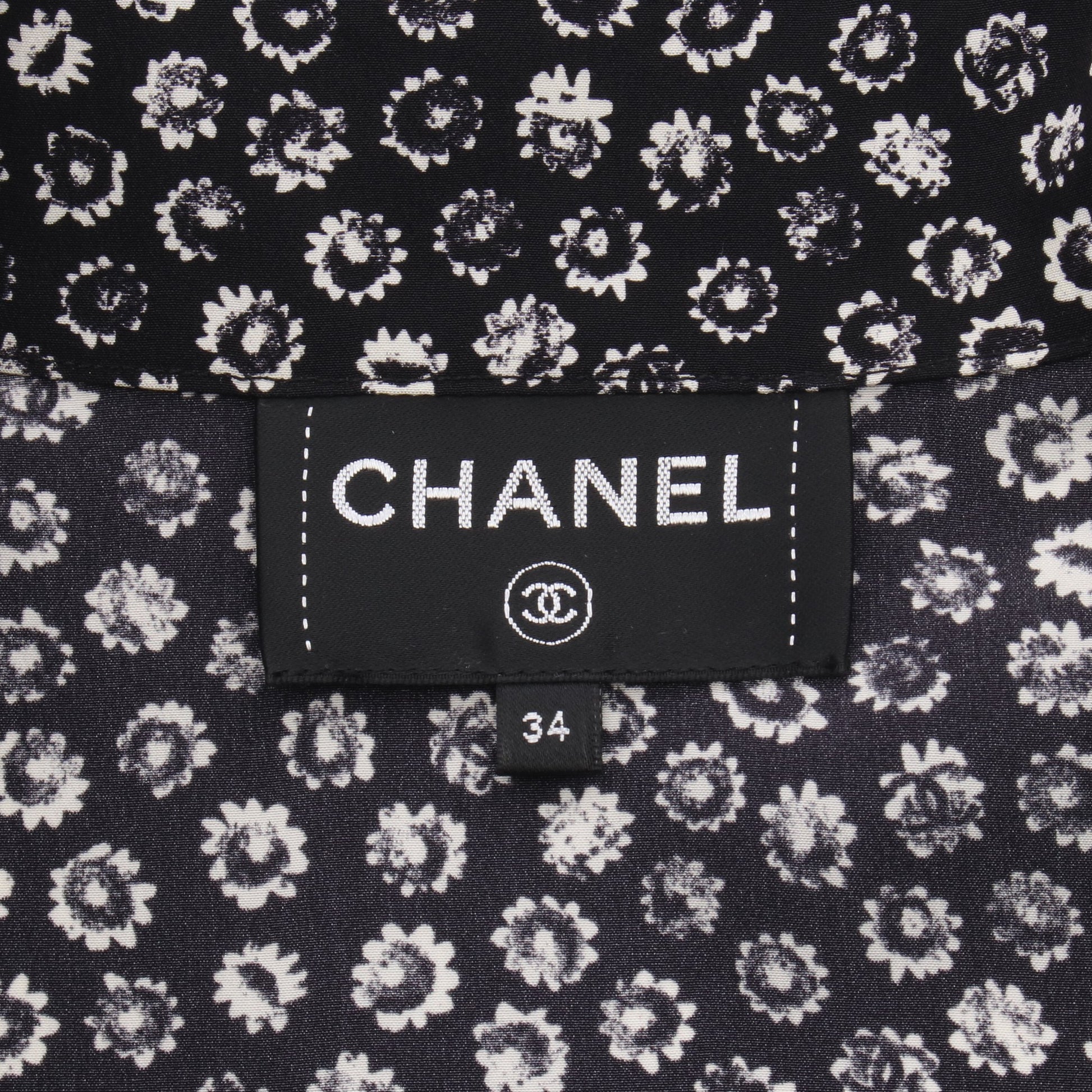 ココマークボタン 花柄ブラウス ノースリーブ シャツ シルク ブラック ホワイト シャネル トップス CHANEL
