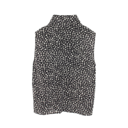 ココマークボタン 花柄ブラウス ノースリーブ シャツ シルク ブラック ホワイト シャネル トップス CHANEL