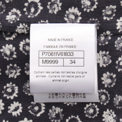 ココマークボタン 花柄ブラウス ノースリーブ シャツ シルク ブラック ホワイト シャネル トップス CHANEL