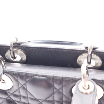 LADY DIOR MY ABCDIOR レディディオール スモール カナージュ 2WAY ハンドバッグ レザー ブラック クリスチャンディオール
