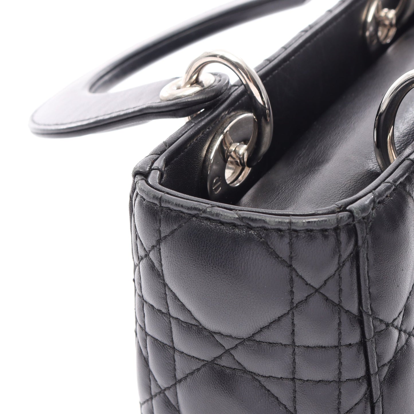 LADY DIOR MY ABCDIOR レディディオール スモール カナージュ 2WAY ハンドバッグ レザー ブラック クリスチャンディオール