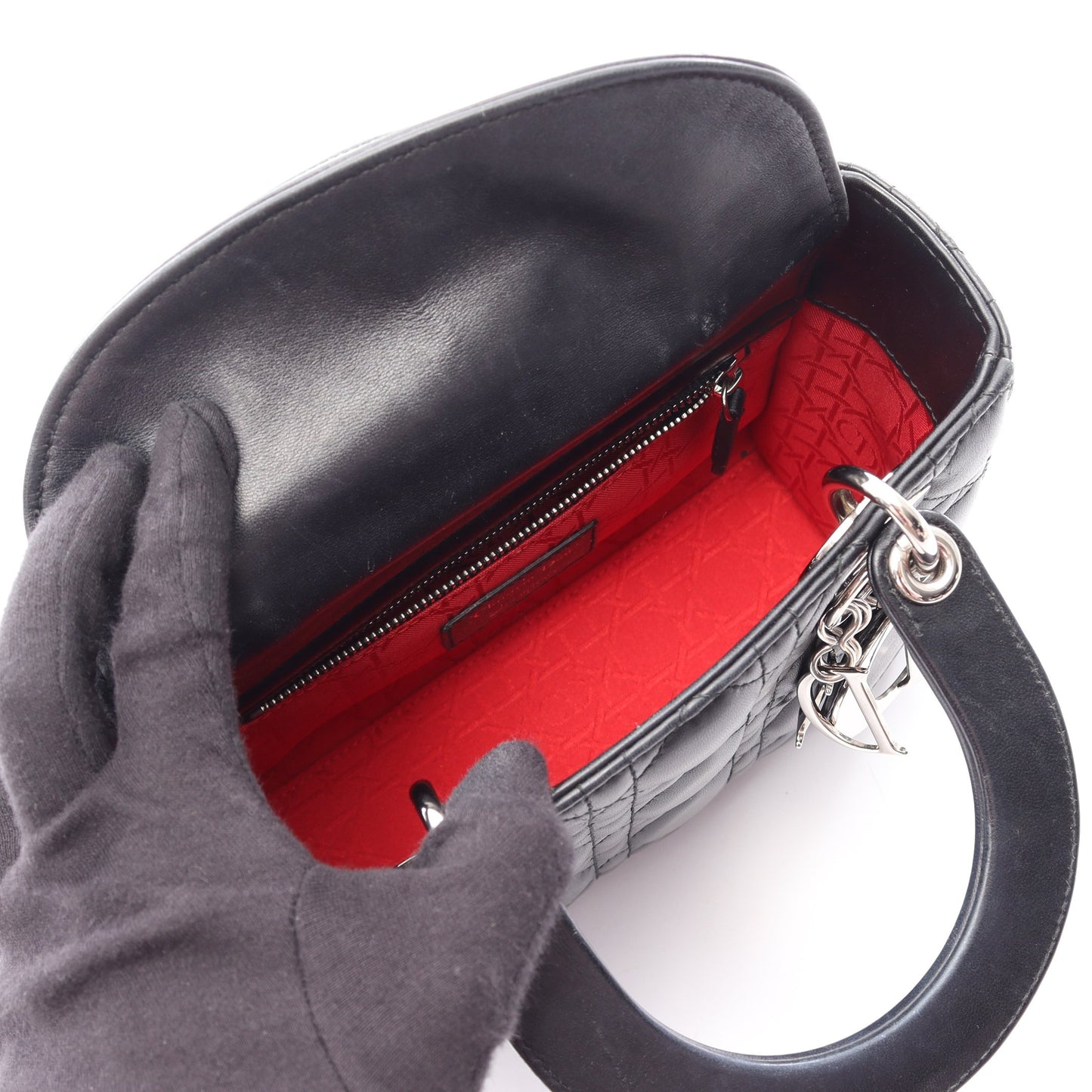 LADY DIOR MY ABCDIOR レディディオール スモール カナージュ 2WAY ハンドバッグ レザー ブラック クリスチャンディオール
