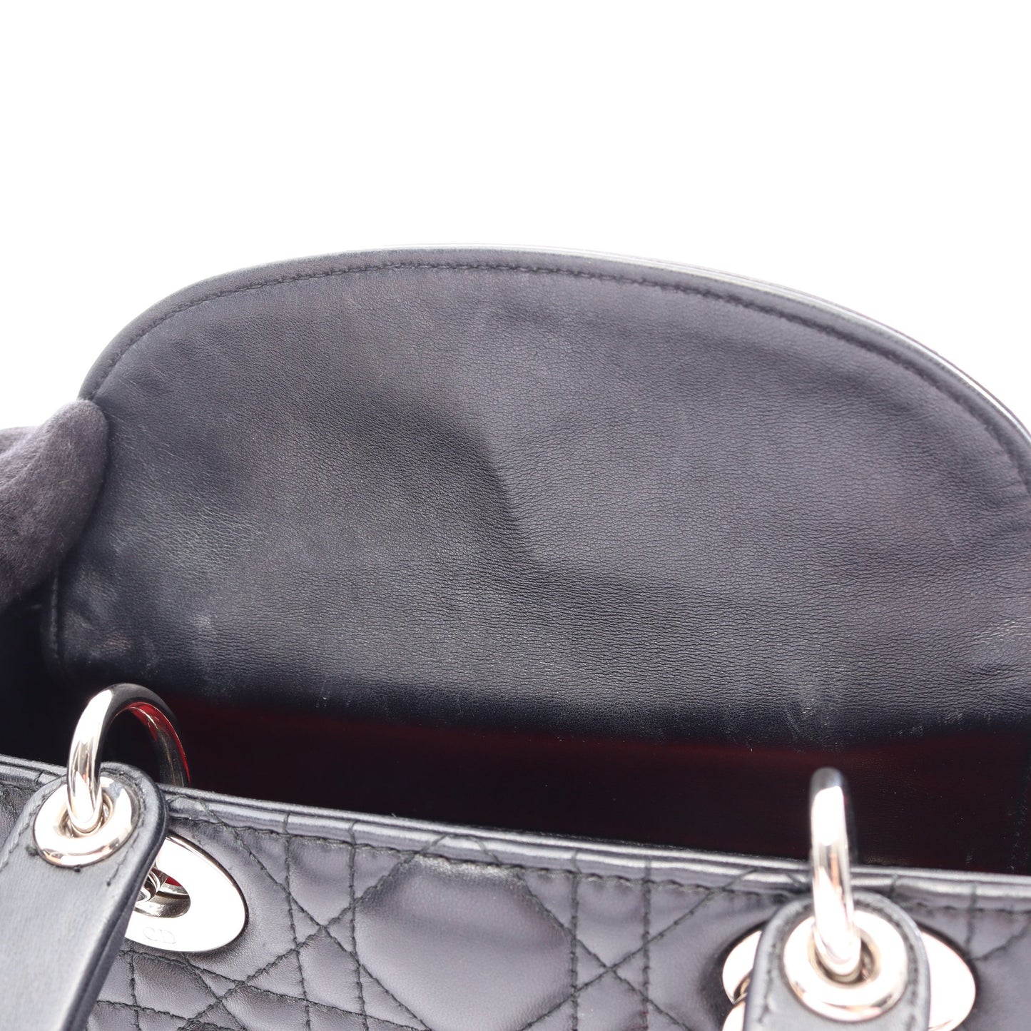 LADY DIOR MY ABCDIOR レディディオール スモール カナージュ 2WAY ハンドバッグ レザー ブラック クリスチャンディオール