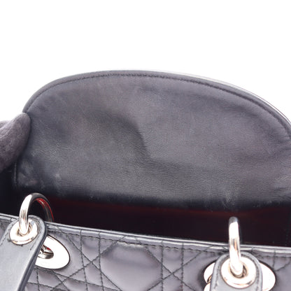 LADY DIOR MY ABCDIOR レディディオール スモール カナージュ 2WAY ハンドバッグ レザー ブラック クリスチャンディオール