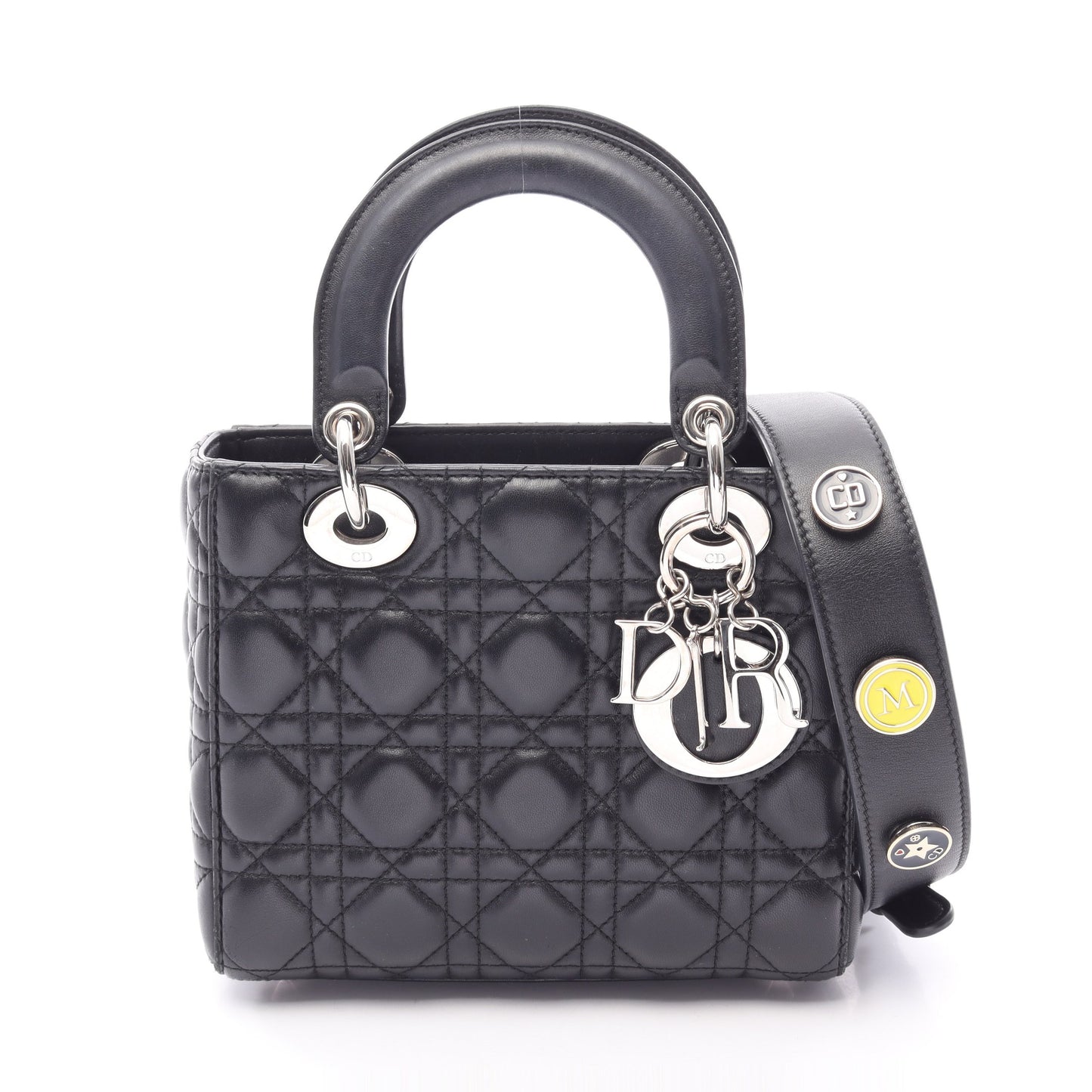 LADY DIOR MY ABCDIOR レディディオール スモール カナージュ 2WAY ハンドバッグ レザー ブラック クリスチャンディオール