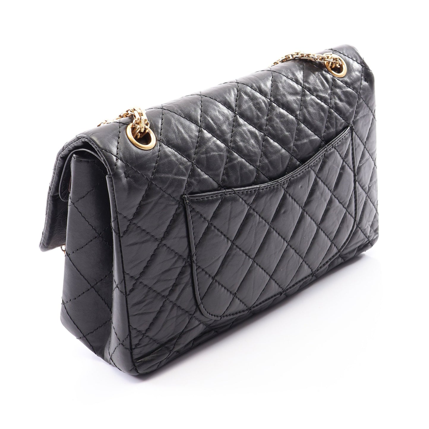 2.55 マトラッセ Wフラップ Wチェーンショルダーバッグ レザー ブラック ゴールド金具 シャネル
