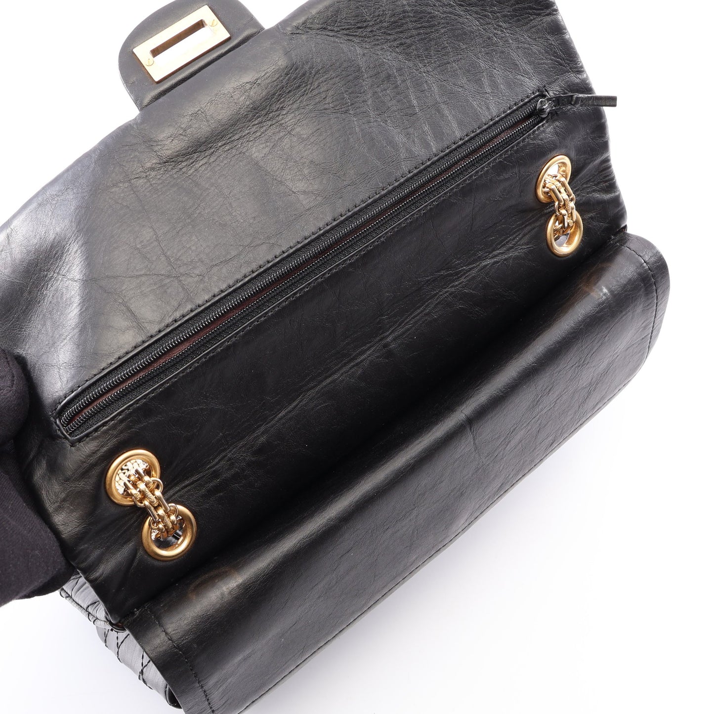 2.55 マトラッセ Wフラップ Wチェーンショルダーバッグ レザー ブラック ゴールド金具 シャネル
