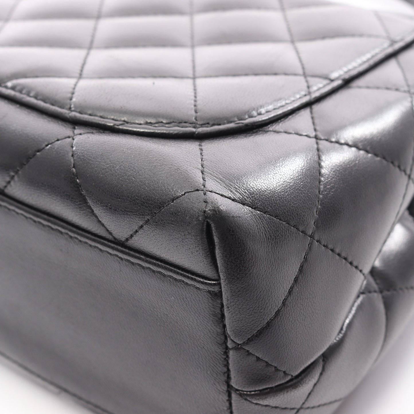 マトラッセ トップハンドル ハンドバッグ ラムスキン ブラック シルバー金具 シャネル
