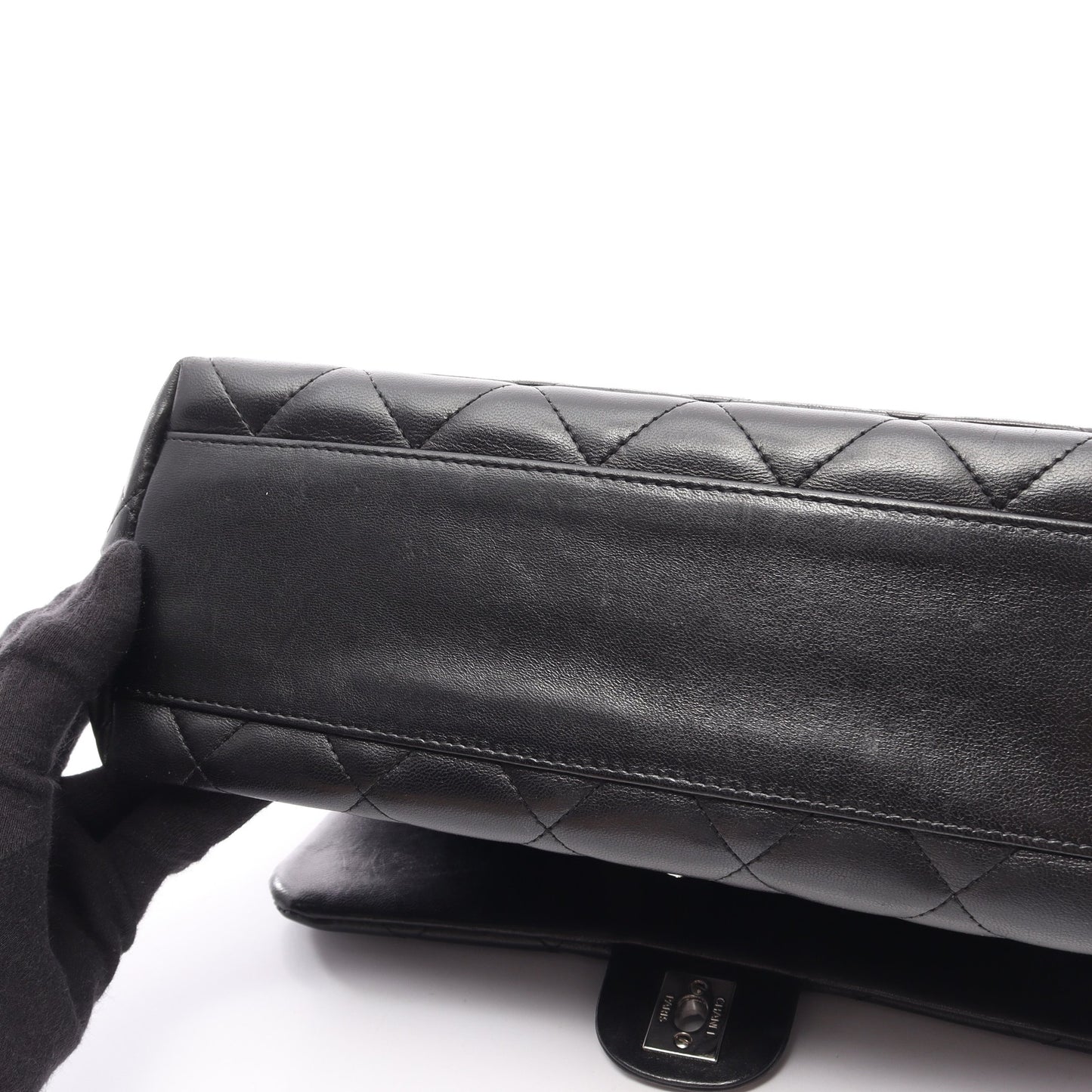 マトラッセ トップハンドル ハンドバッグ ラムスキン ブラック シルバー金具 シャネル