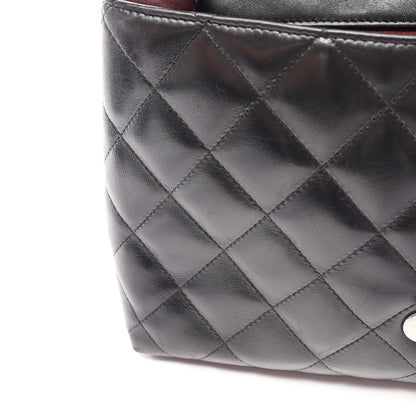 マトラッセ トップハンドル ハンドバッグ ラムスキン ブラック シルバー金具 シャネル