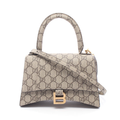 GUCCI × BALENCIAGA ハッカープロジェクト フローラ アワーグラス 2WAY ハンドバッグ PVC ベージュ ダークブラウン バレンシアガ