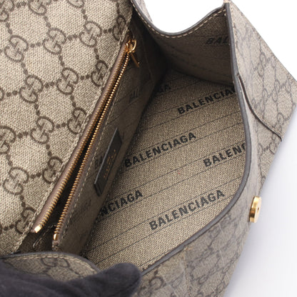 GUCCI × BALENCIAGA ハッカープロジェクト フローラ アワーグラス 2WAY ハンドバッグ PVC ベージュ ダークブラウン バレンシアガ
