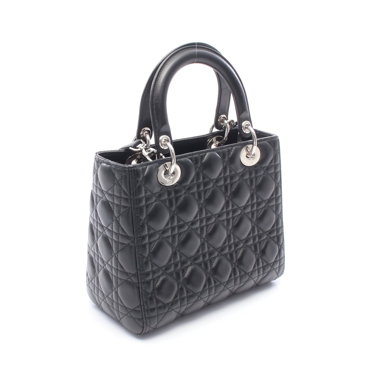 LADY DIOR レディディオール 2WAY ハンドバッグ レザー ブラック クリスチャンディオール