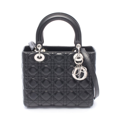 LADY DIOR レディディオール 2WAY ハンドバッグ レザー ブラック クリスチャンディオール