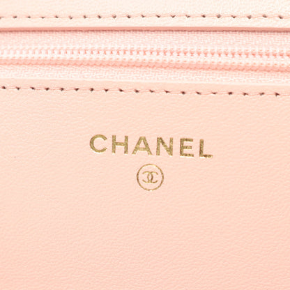 CHANEL19 マトラッセ コンビ金具 2WAY チェーンウォレット ラムスキン ライトピンク シャネル