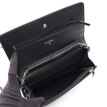 ココマーク チェーンウォレット キャビアスキン ブラック シルバー金具 シャネル