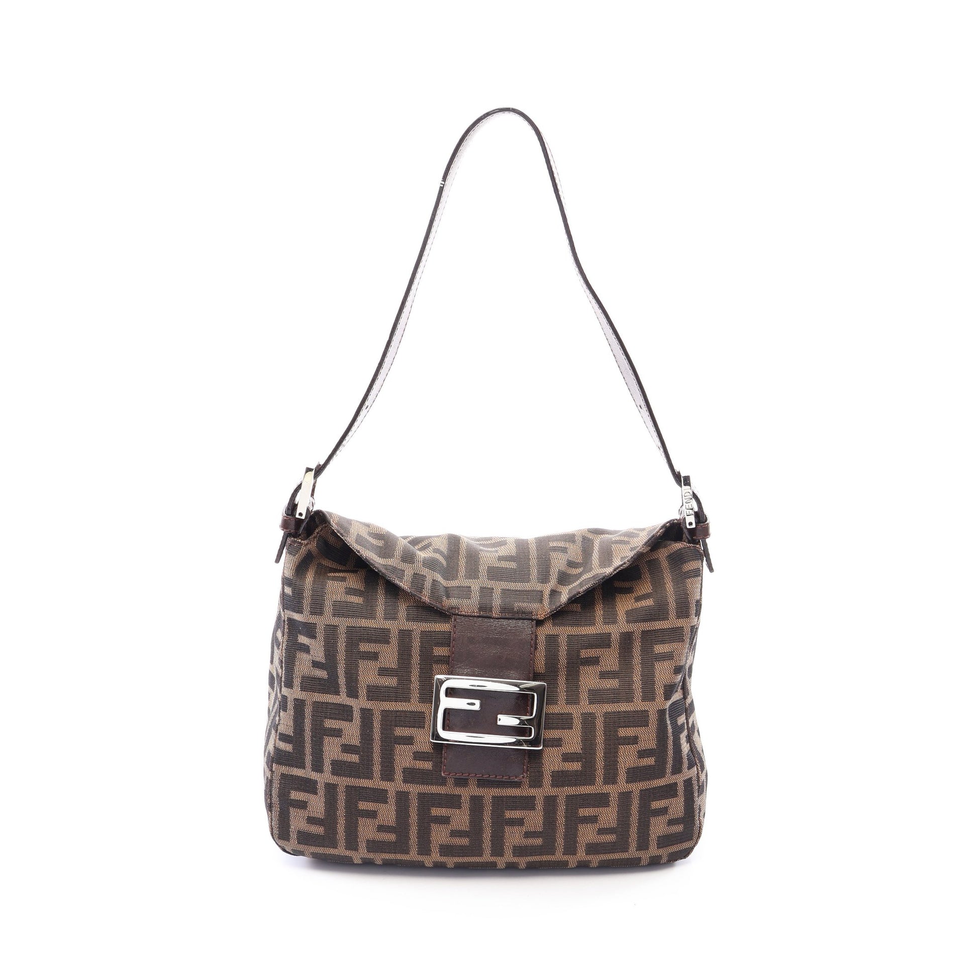 ズッカ ワンショルダーバッグ キャンバス レザー ブラウン ダークブラウン フェンディ バッグ FENDI