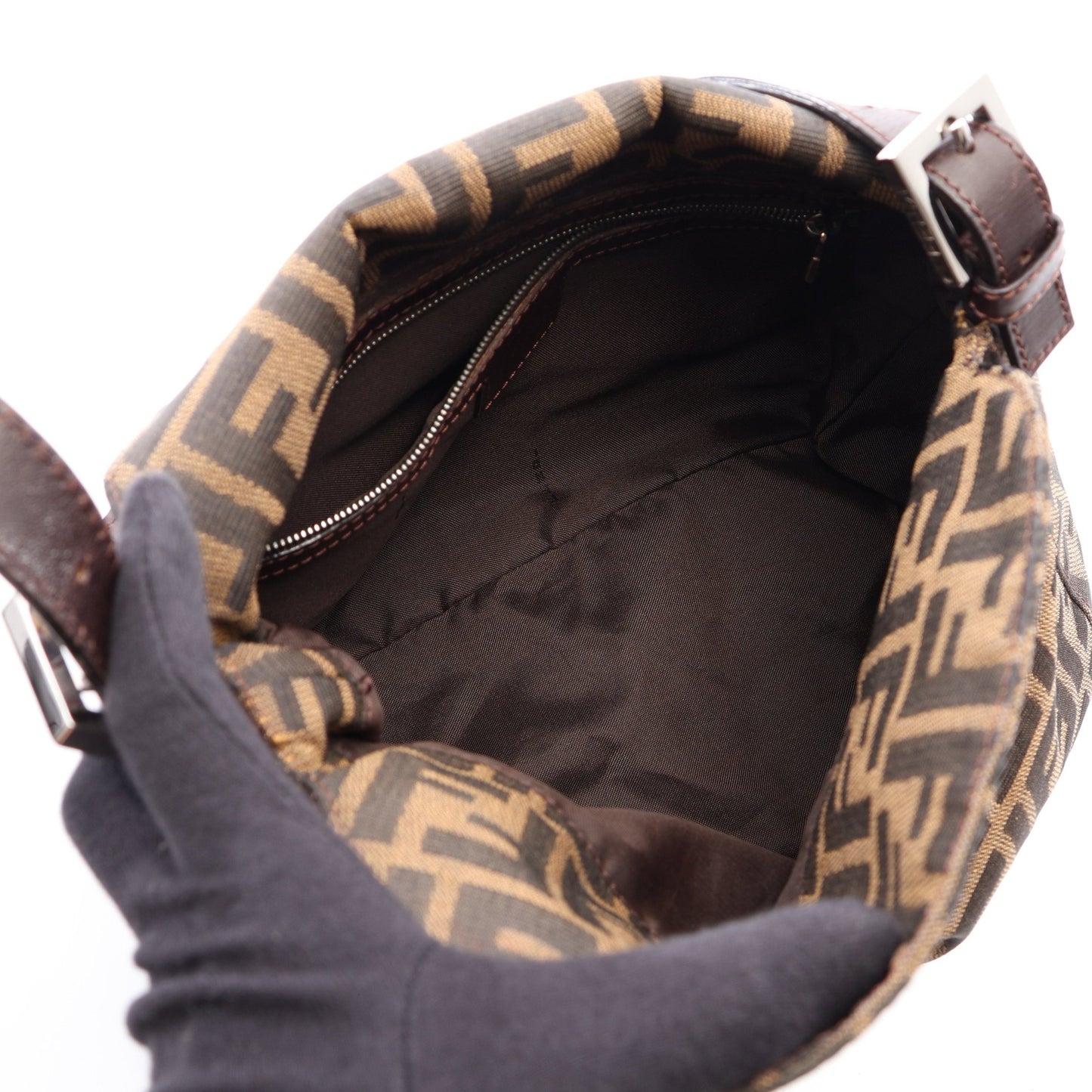 ズッカ ワンショルダーバッグ キャンバス レザー ブラウン ダークブラウン フェンディ バッグ FENDI