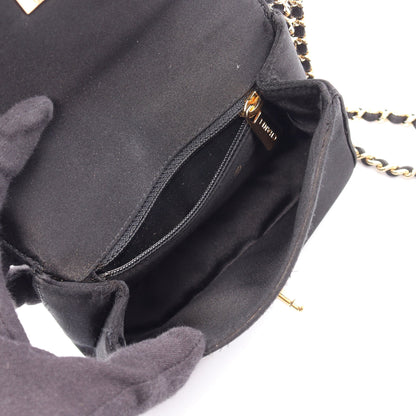 ミニチェーン クラッチバッグ サテン ブラック ゴールド金具 シャネル