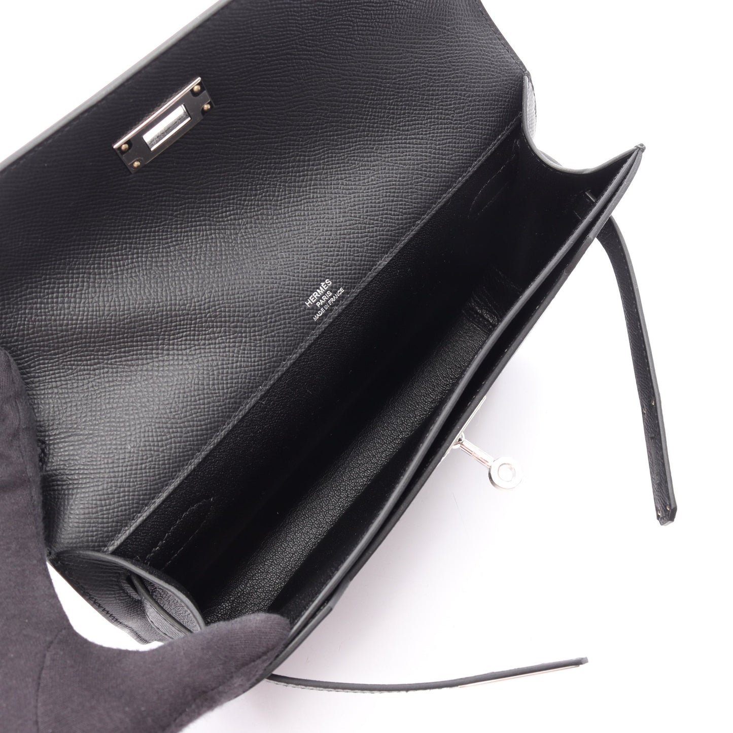 ケリーデペッシュ25 クラッチバッグ ヴォーエプソン ブラック シルバー金具 K刻印 エルメス
