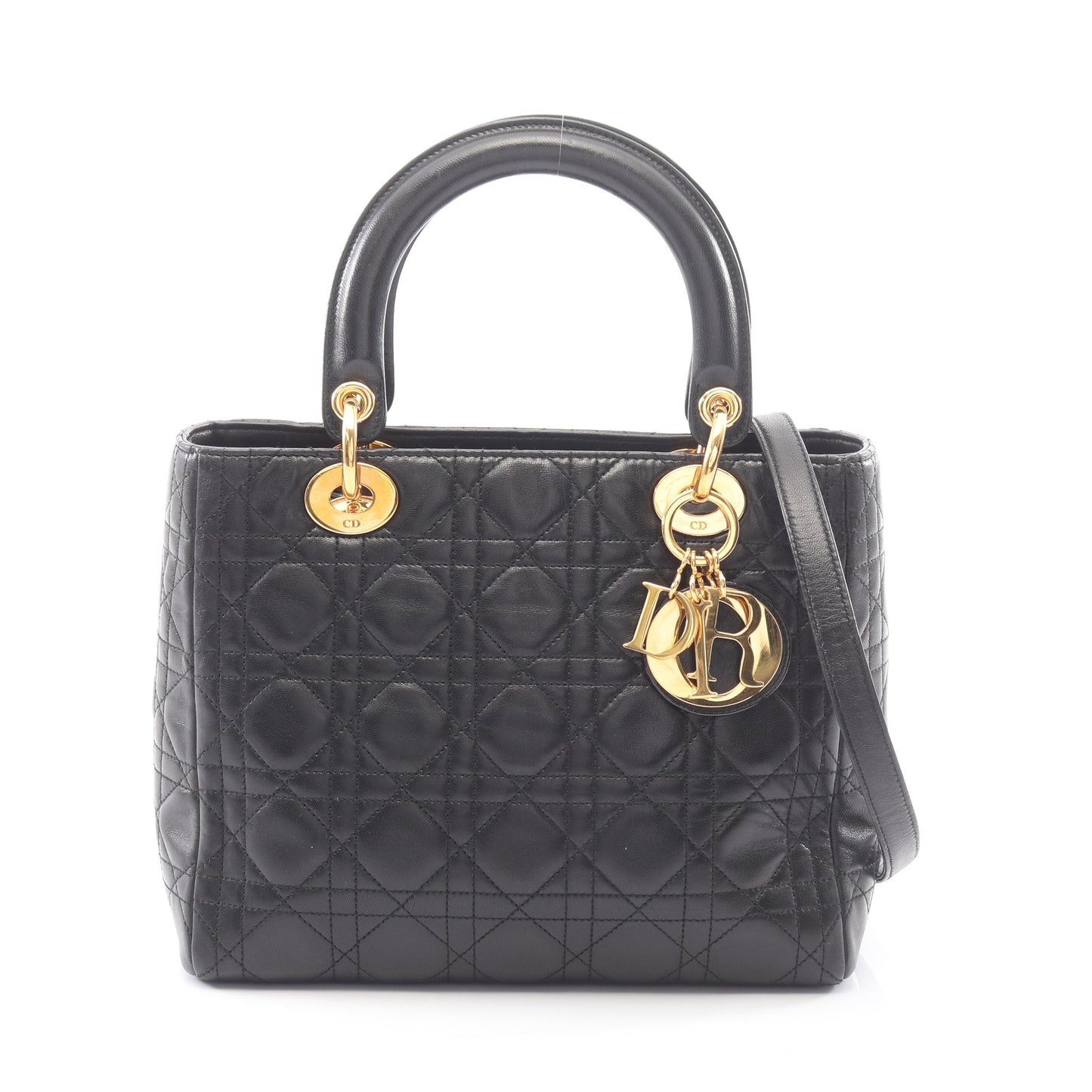 LADY DIOR レディディオール 2WAY ハンドバッグ レザー ブラック クリスチャンディオール バッグ Christian Dior