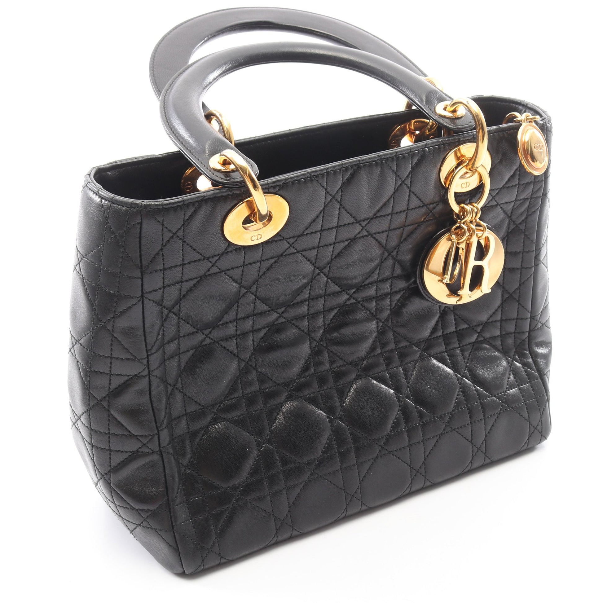 LADY DIOR レディディオール 2WAY ハンドバッグ レザー ブラック クリスチャンディオール バッグ Christian Dior