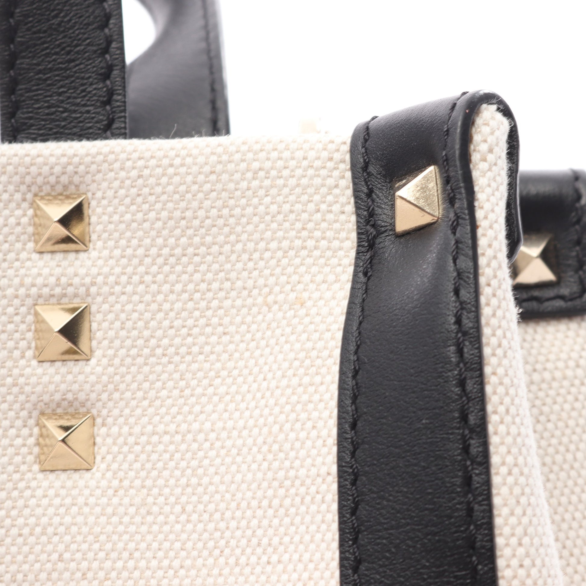 VLTNロゴ 2WAY ハンドバッグ トートバッグ キャンバス レザー アイボリー ブラック ヴァレンティノガラヴァーニ バッグ VALENTINO GARAVANI