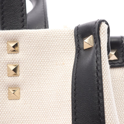 VLTNロゴ 2WAY ハンドバッグ トートバッグ キャンバス レザー アイボリー ブラック ヴァレンティノガラヴァーニ バッグ VALENTINO GARAVANI