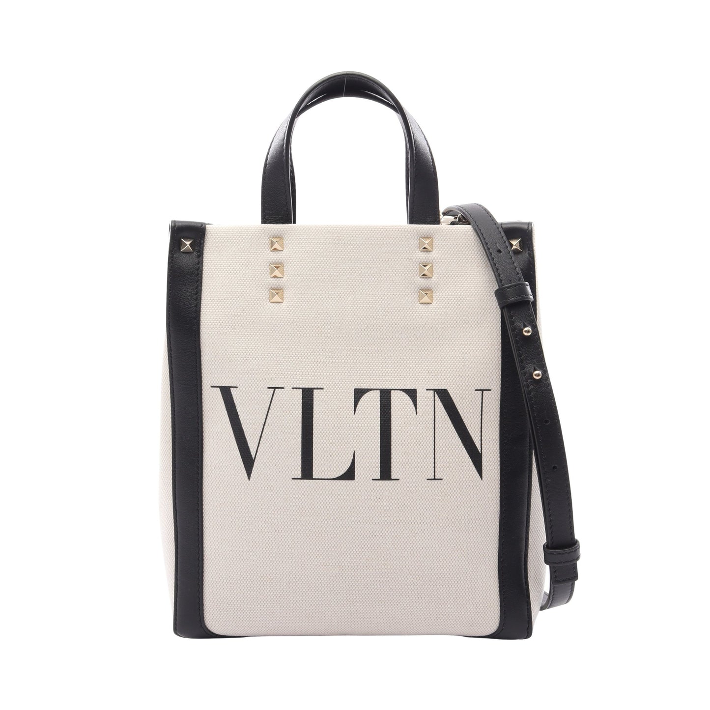 VLTNロゴ 2WAY ハンドバッグ トートバッグ キャンバス レザー アイボリー ブラック ヴァレンティノガラヴァーニ バッグ VALENTINO GARAVANI