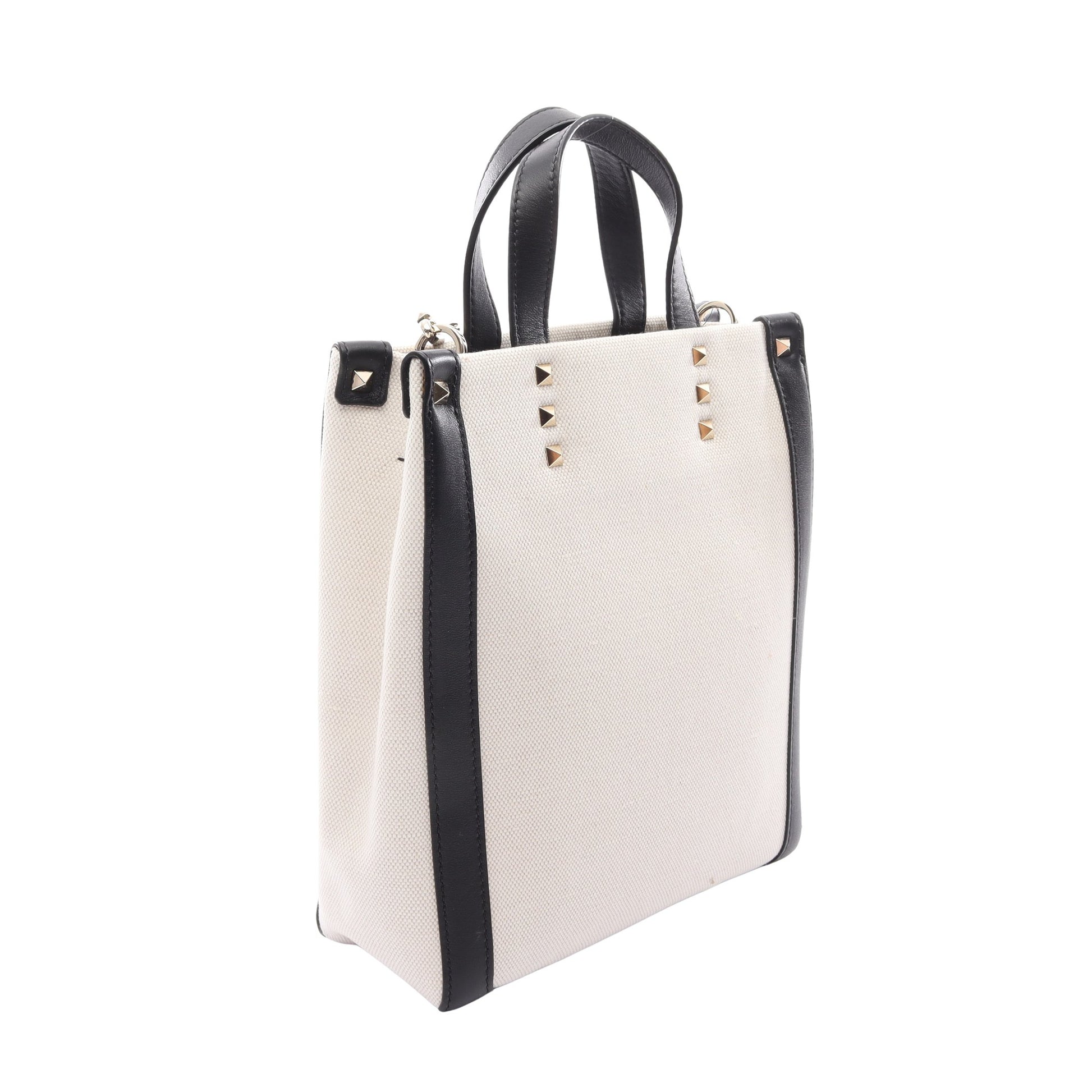 VLTNロゴ 2WAY ハンドバッグ トートバッグ キャンバス レザー アイボリー ブラック ヴァレンティノガラヴァーニ バッグ VALENTINO GARAVANI