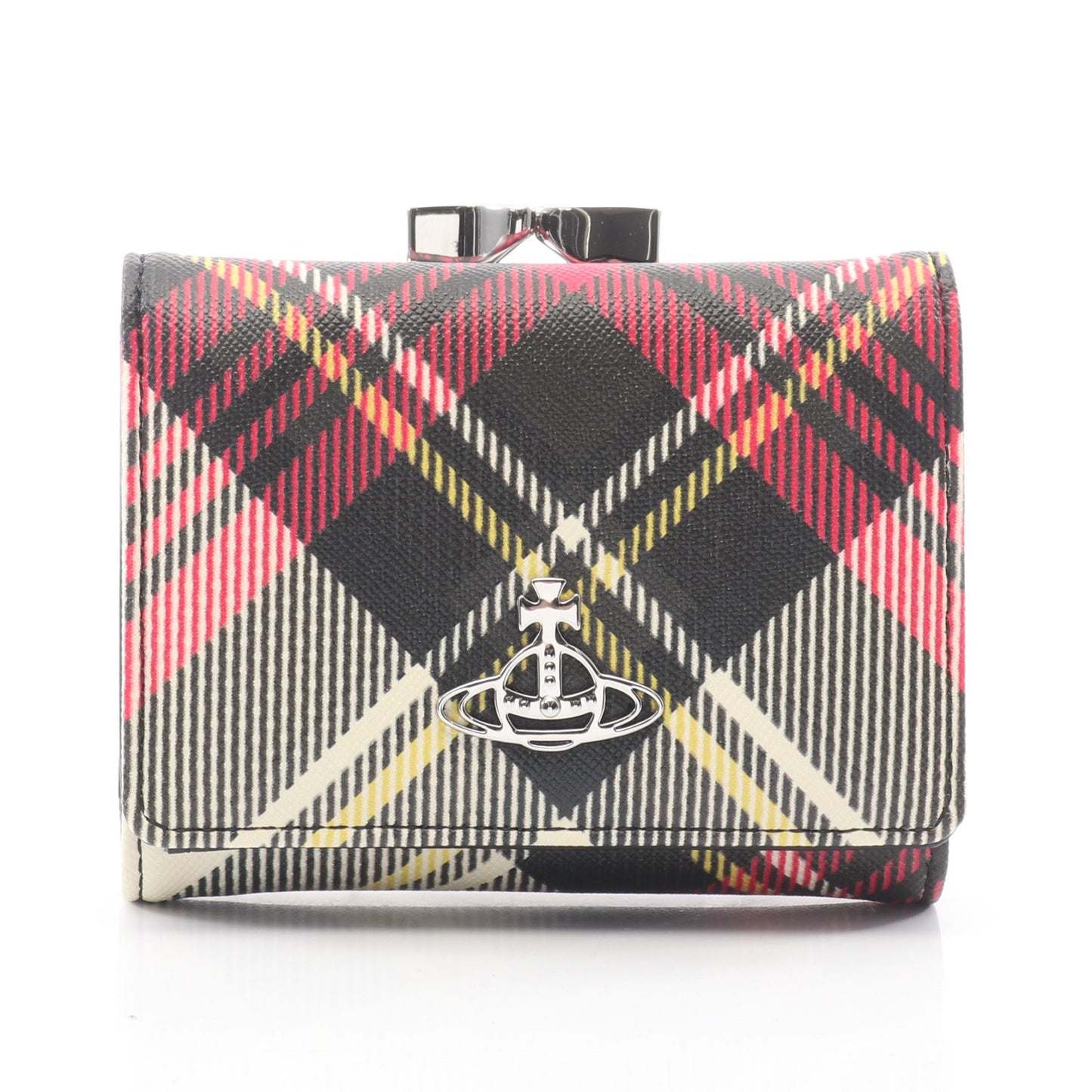 SMALL FRAME WALLET BIOGREEN SAFFIANO PRINTED 3 オーブ 三つ折り財布 フェイクレザー ブラック マルチカラー ヴィヴィアンウエストウッド