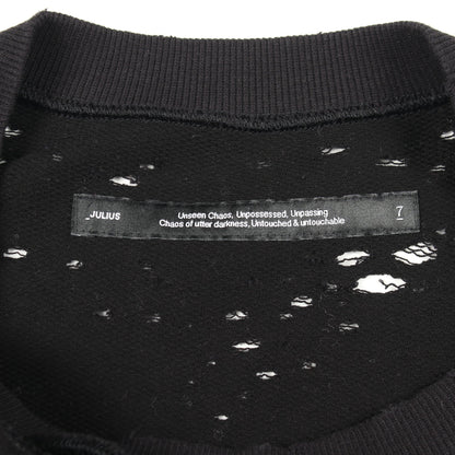 プリント ダメージ加工 スウェットシャツ コットン ブラック ユリウス トップス JULIUS