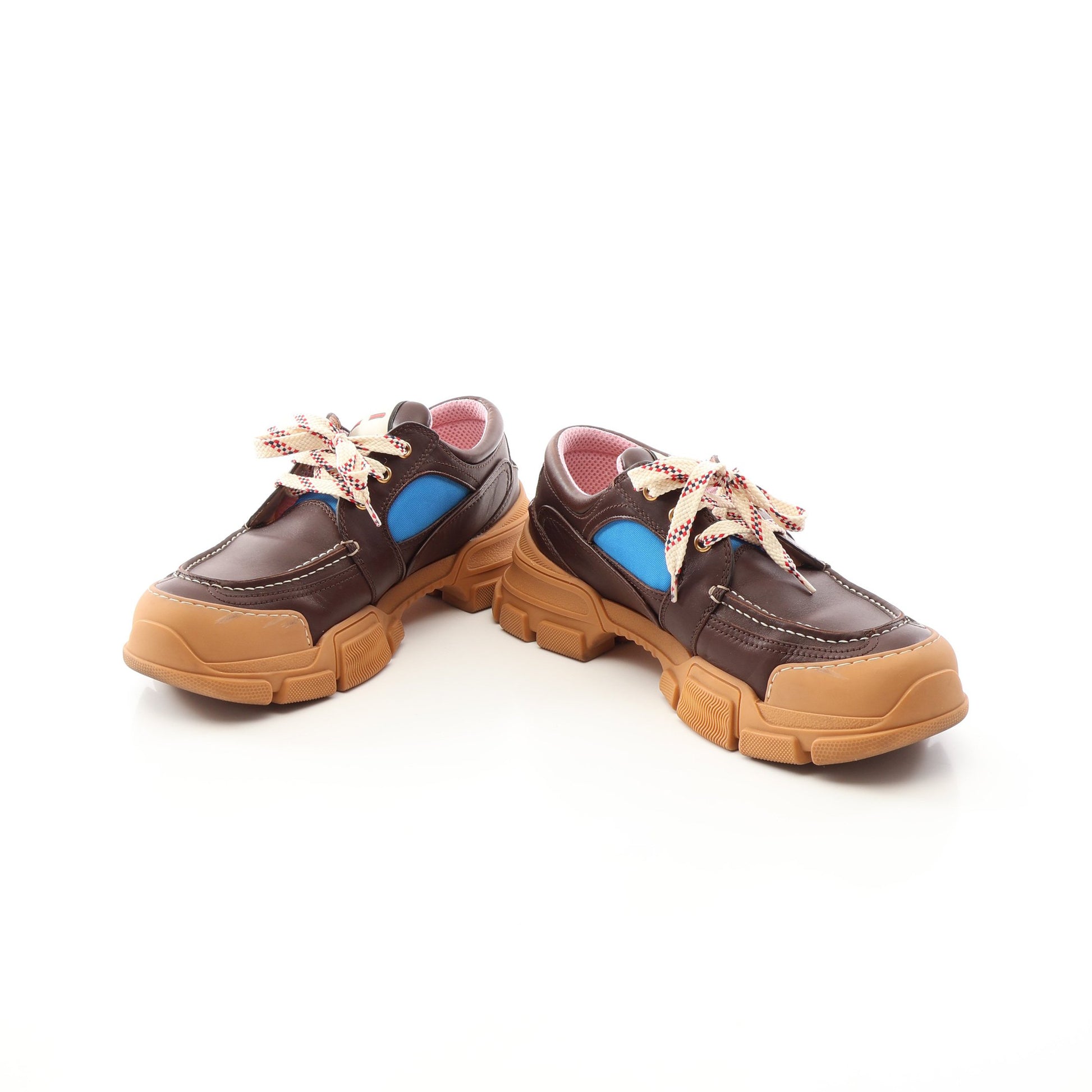 BOATREK スニーカー レザー ファブリック ダークブラウン ブルー グッチ シューズ GUCCI
