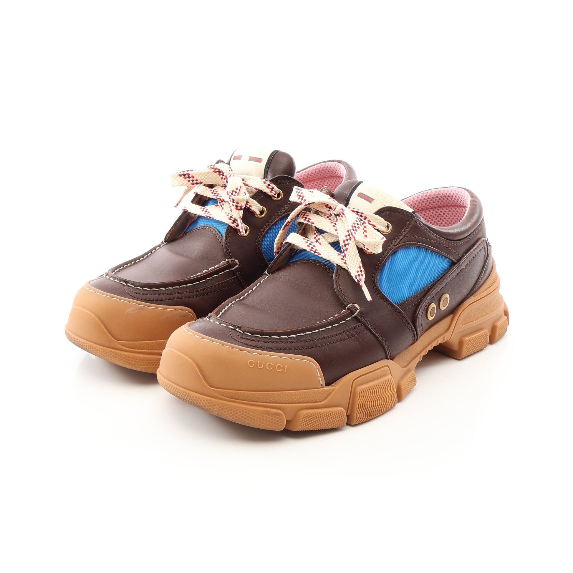 BOATREK スニーカー レザー ファブリック ダークブラウン ブルー グッチ シューズ GUCCI