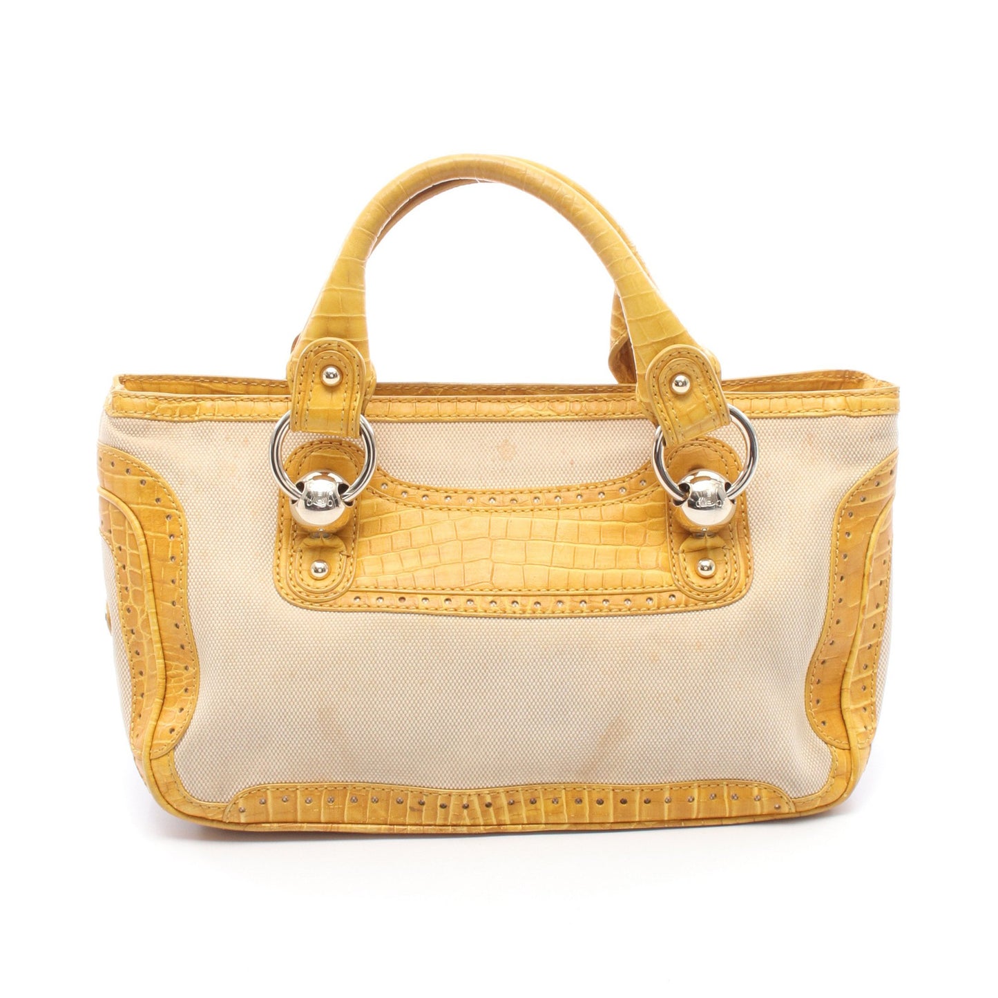 ブギーバッグ クロコ型押し ハンドバッグ キャンバス レザー ベージュ イエロー セリーヌ バッグ CELINE