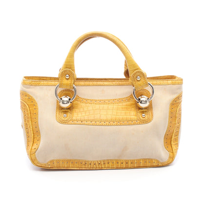 ブギーバッグ クロコ型押し ハンドバッグ キャンバス レザー ベージュ イエロー セリーヌ バッグ CELINE