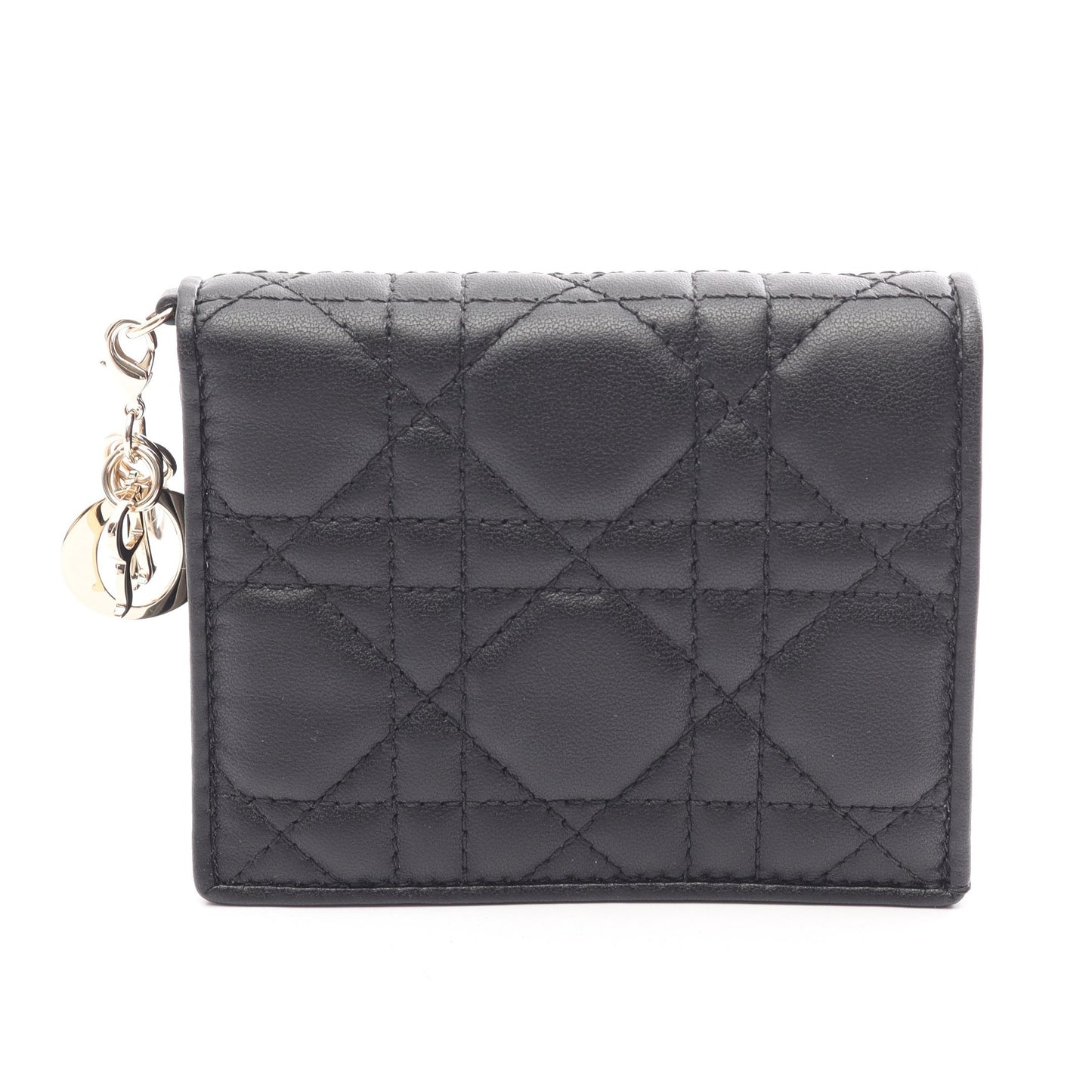 Lady Dior Gardenia ウォレット ミニ カナージュ 二つ折り財布 レザー ブラック クリスチャンディオール