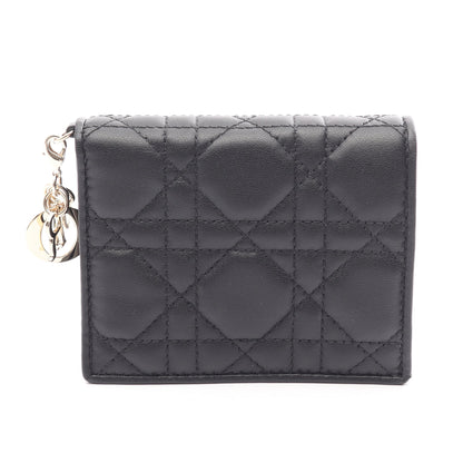 Lady Dior Gardenia ウォレット ミニ カナージュ 二つ折り財布 レザー ブラック クリスチャンディオール