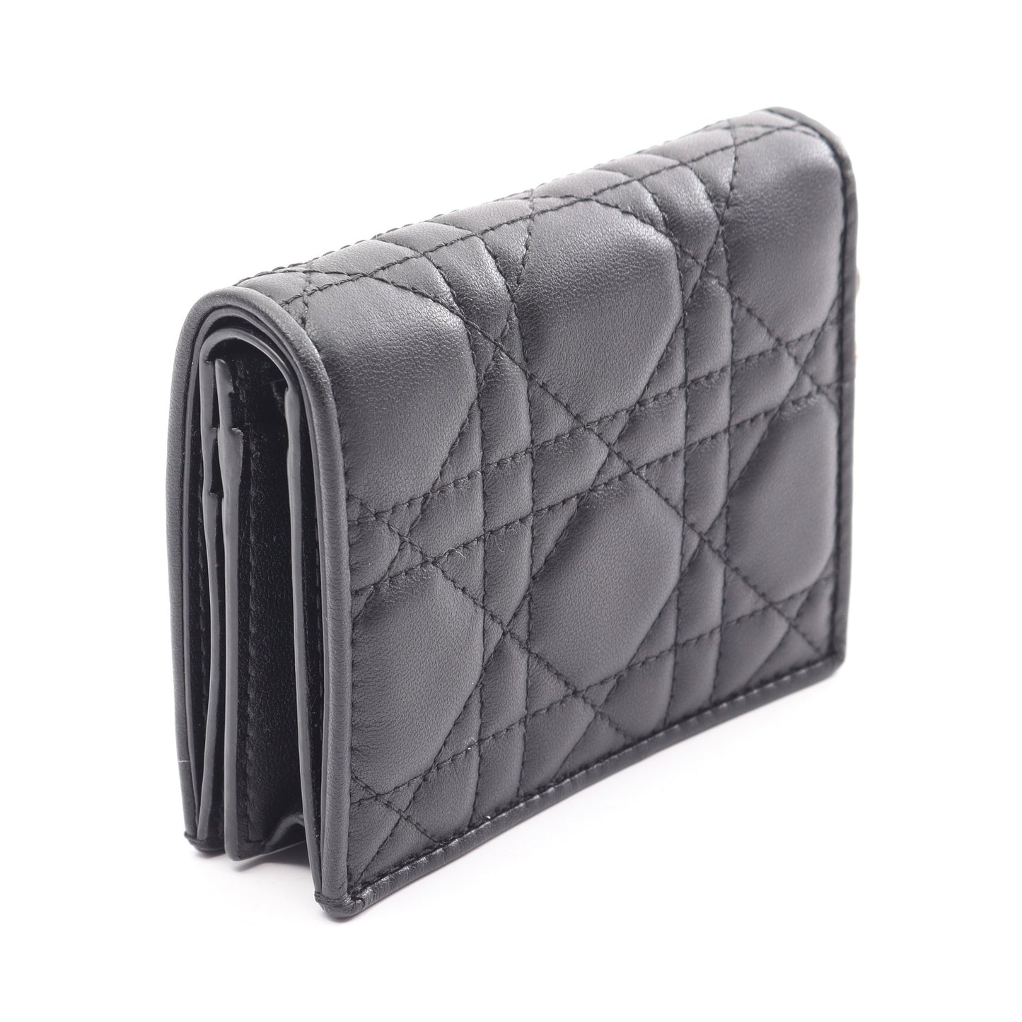 Lady Dior Gardenia ウォレット ミニ カナージュ 二つ折り財布 レザー ブラック クリスチャンディオール