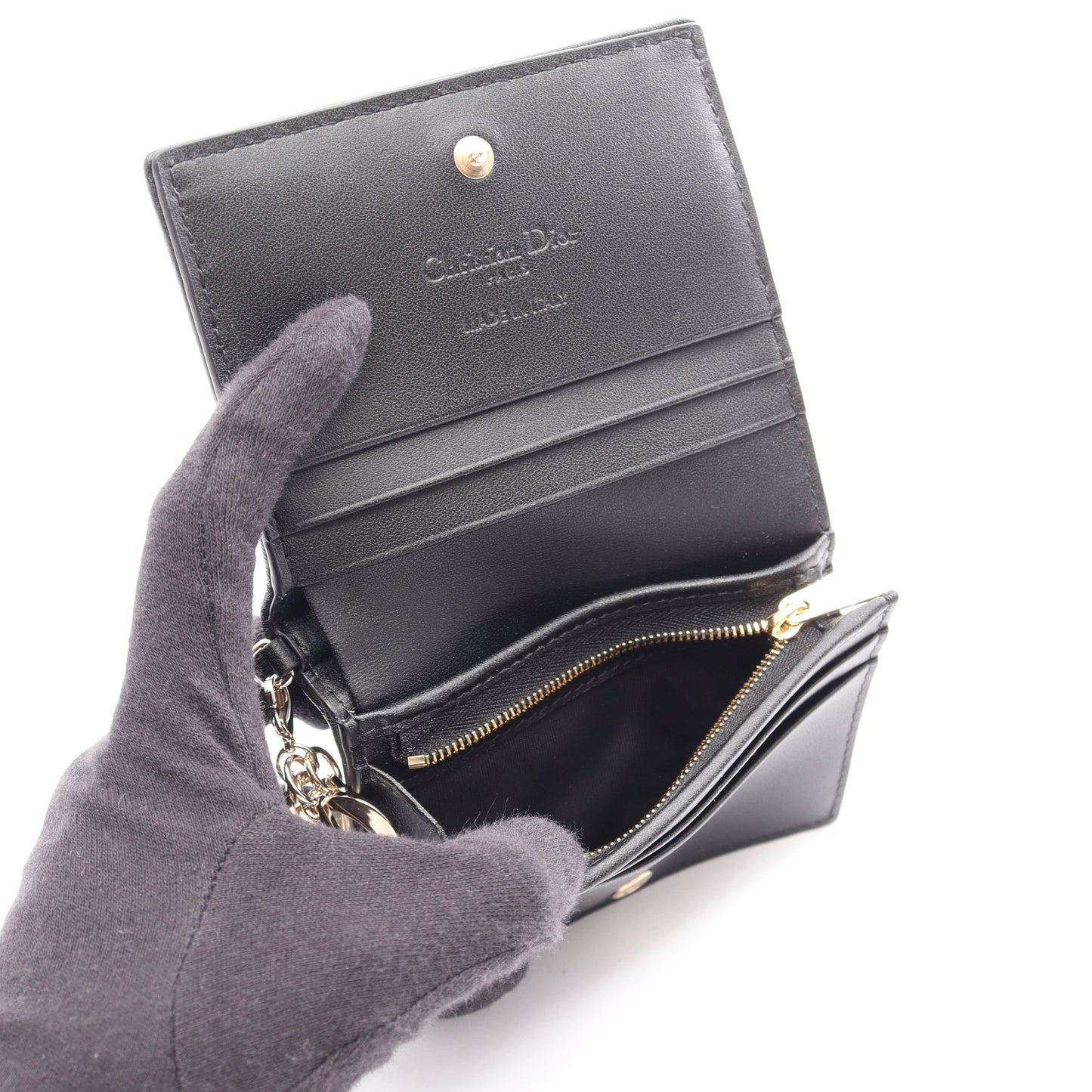 Lady Dior Gardenia ウォレット ミニ カナージュ 二つ折り財布 レザー ブラック クリスチャンディオール