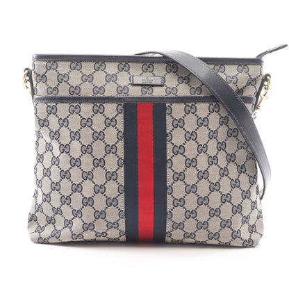 シェリーライン GGキャンバス ショルダーバッグ キャンバス レザー ベージュ ネイビー グッチ バッグ GUCCI