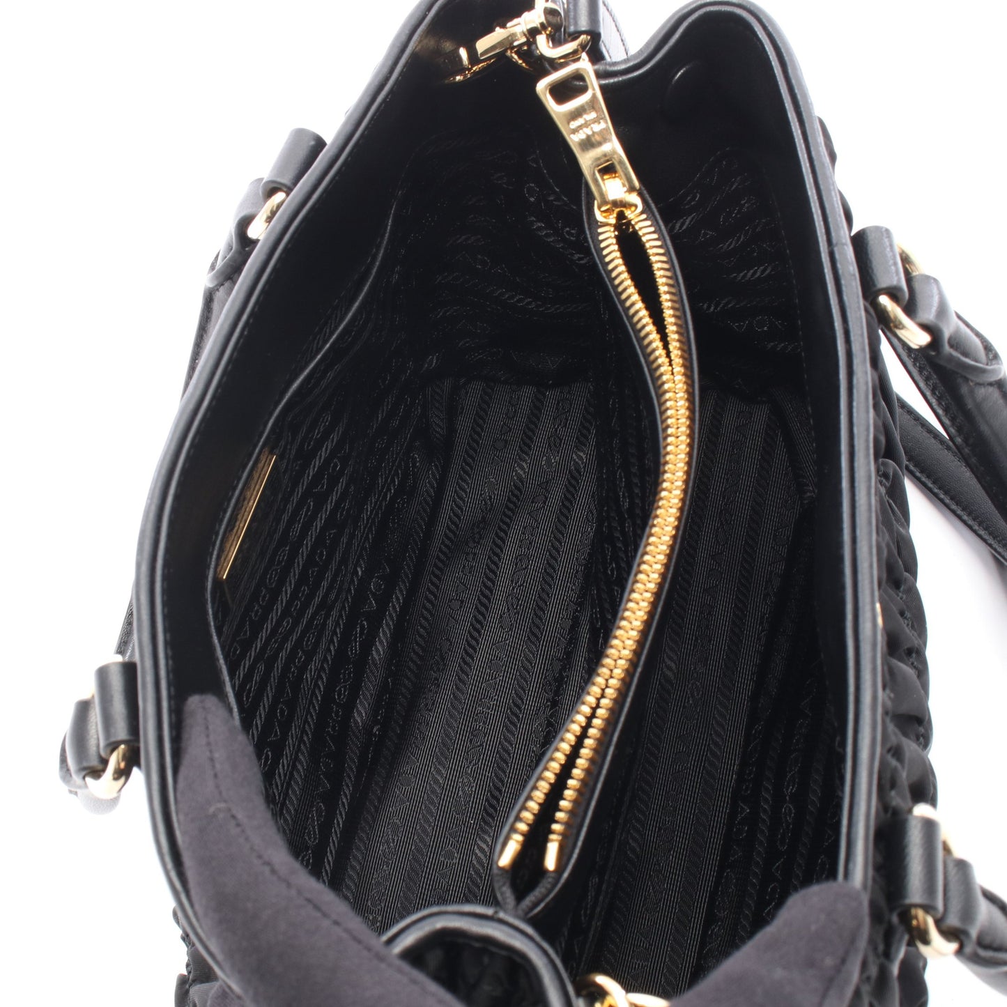 TESSUTO GAUFRE' 2WAY ハンドバッグ トートバッグ ナイロン レザー ブラック プラダ バッグ PRADA
