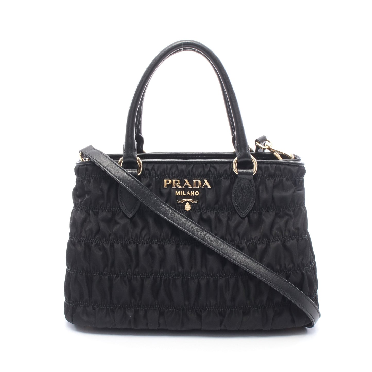 TESSUTO GAUFRE' 2WAY ハンドバッグ トートバッグ ナイロン レザー ブラック プラダ バッグ PRADA