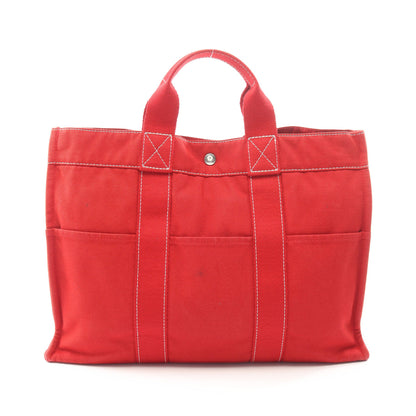 サックドーヴィルMM ハンドバッグ トートバッグ キャンバス レッド シルバー金具 エルメス