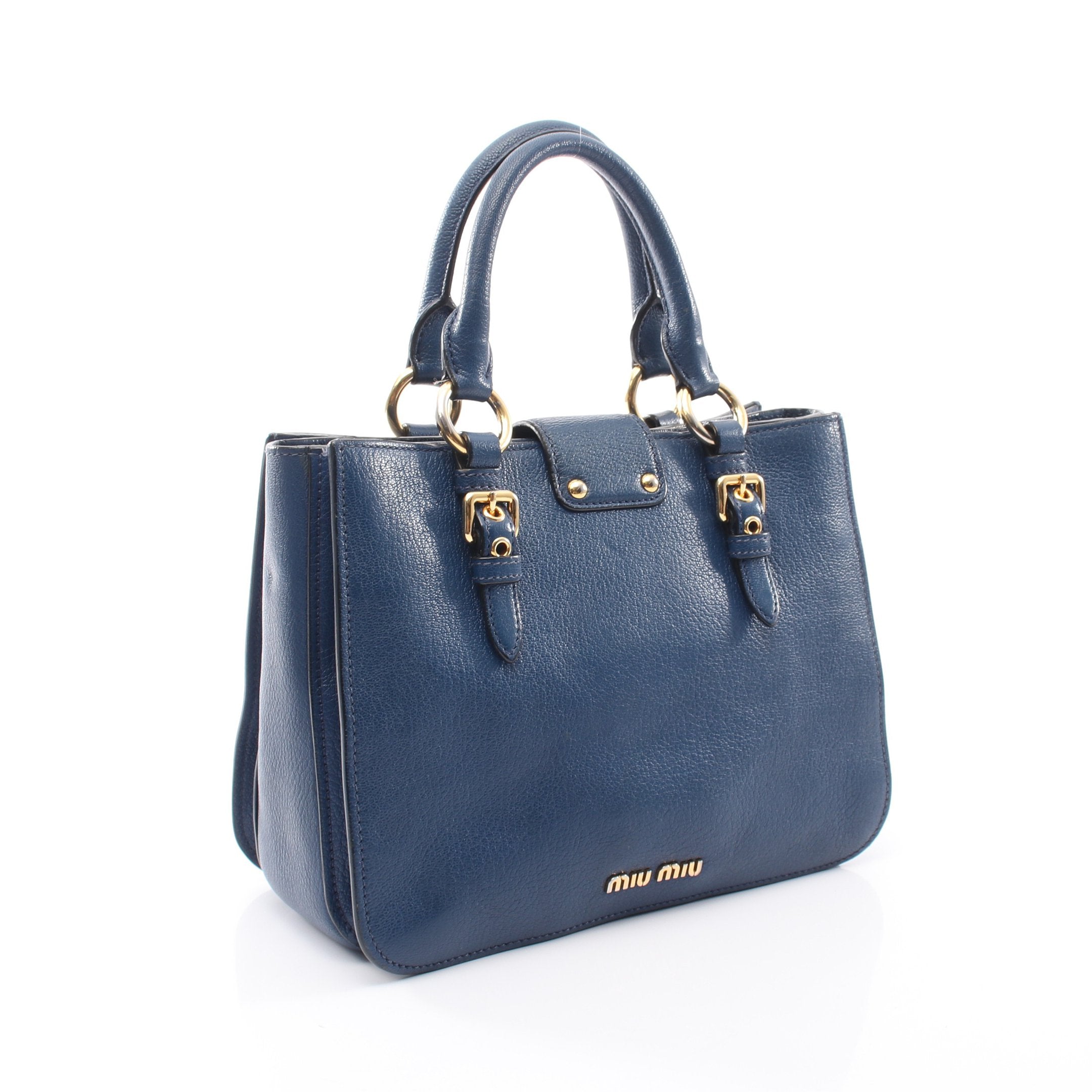 【美品】MIUMIU マドラス　トートバッグ　ハンドバッグ　レザー MADRAS マドラス 2WAY ハンドバッグ レザー ブルー ミュウミュウ – RECLO