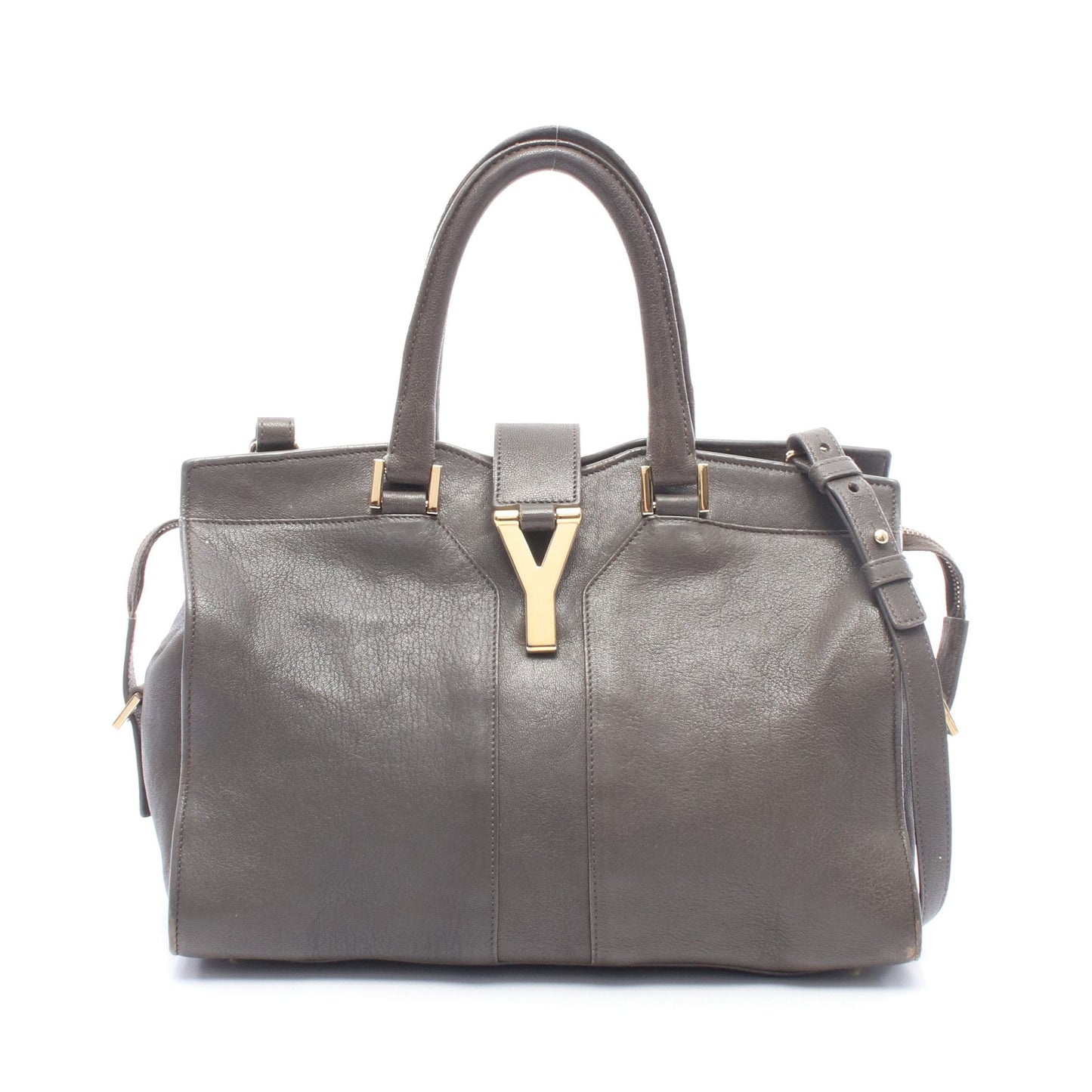 プチカバス Yライン 2WAY ハンドバッグ レザー グレー イヴサンローラン バッグ YVES SAINT LAURENT