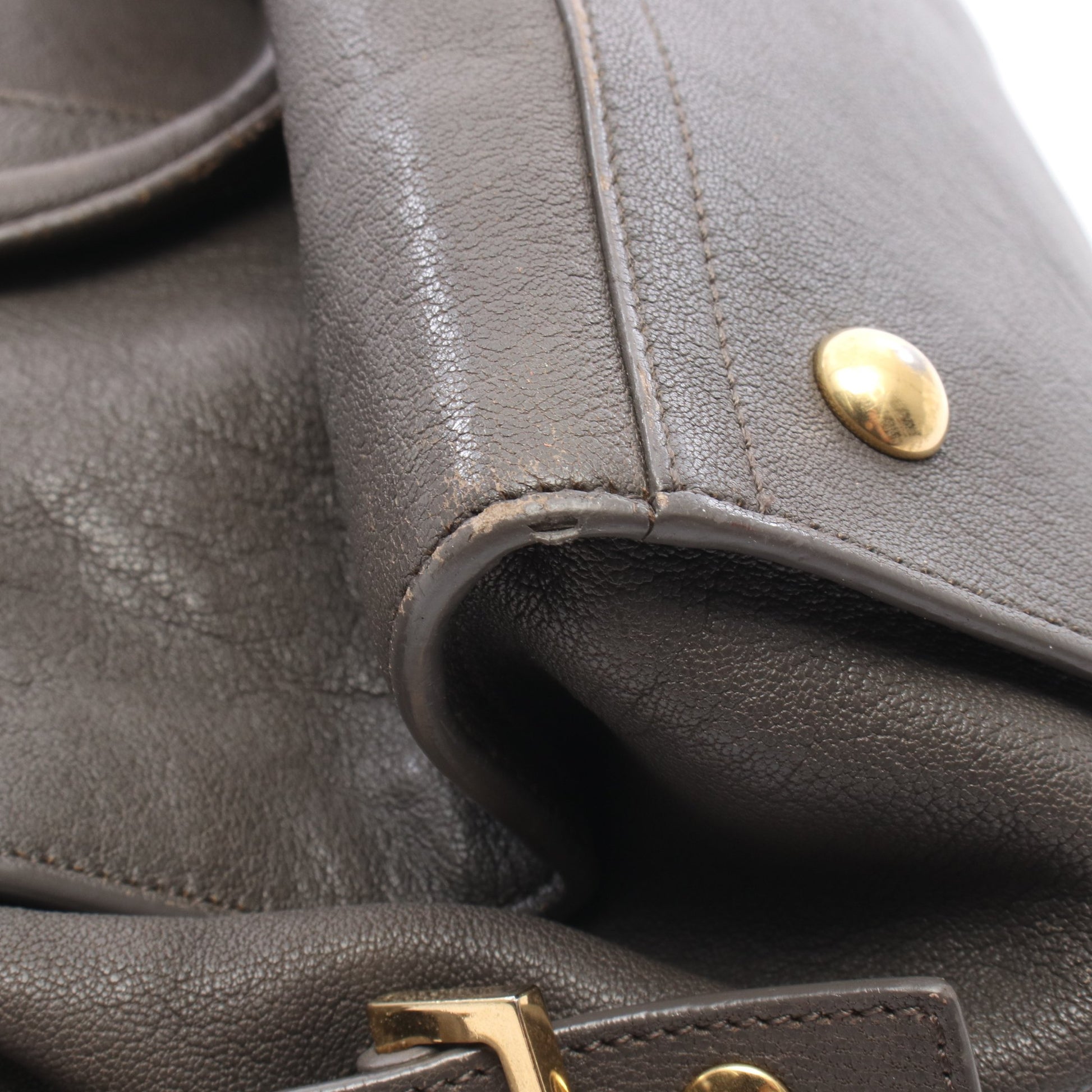 プチカバス Yライン 2WAY ハンドバッグ レザー グレー イヴサンローラン バッグ YVES SAINT LAURENT