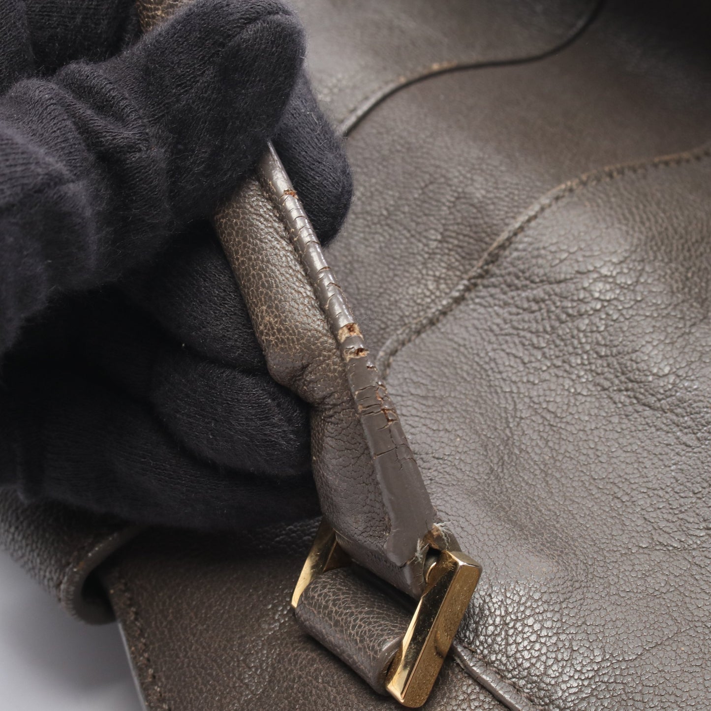 プチカバス Yライン 2WAY ハンドバッグ レザー グレー イヴサンローラン バッグ YVES SAINT LAURENT