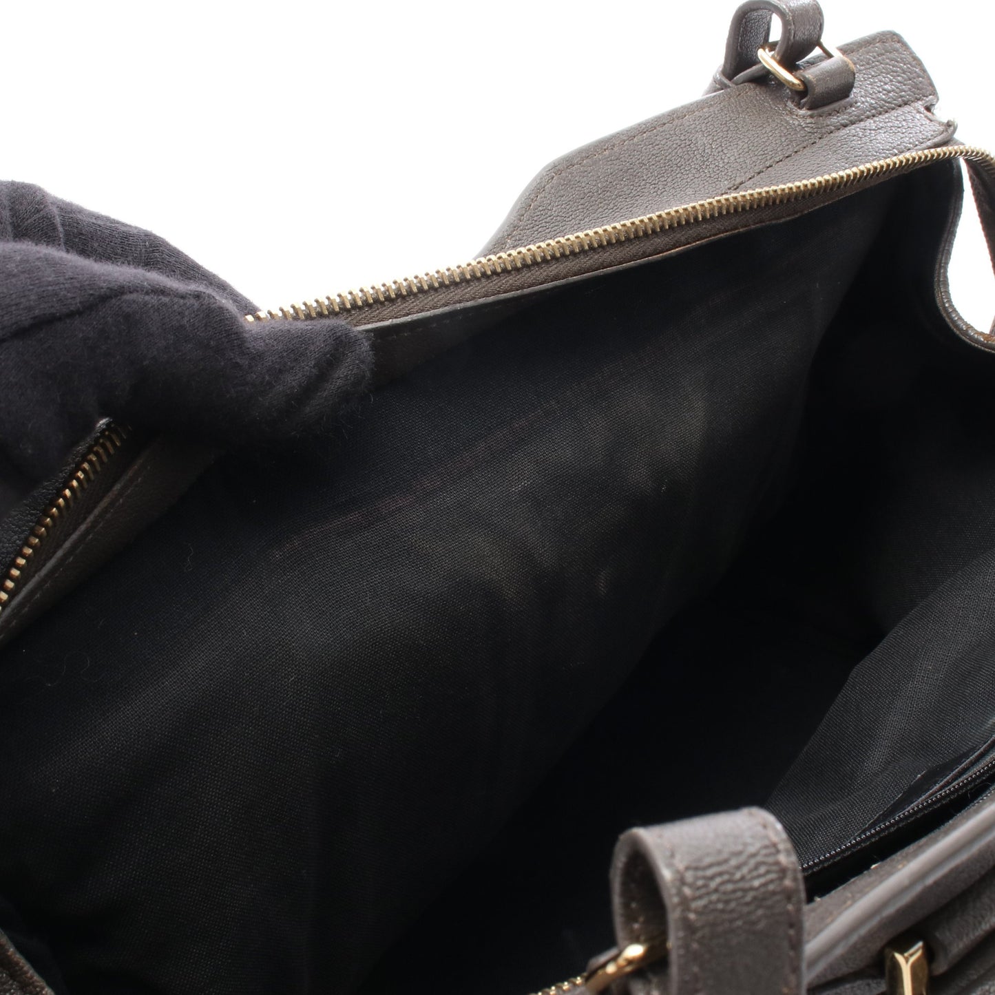 プチカバス Yライン 2WAY ハンドバッグ レザー グレー イヴサンローラン バッグ YVES SAINT LAURENT