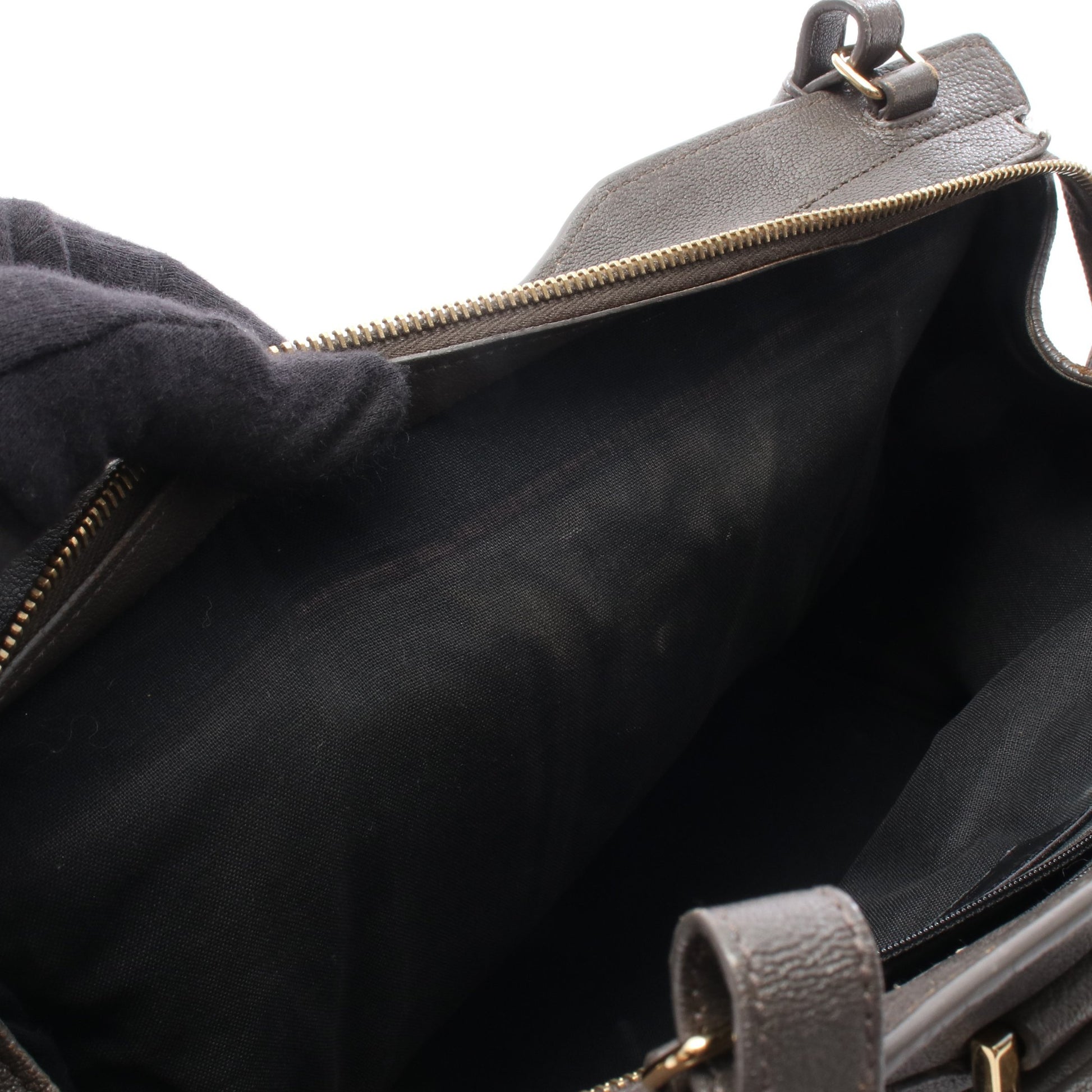 プチカバス Yライン 2WAY ハンドバッグ レザー グレー イヴサンローラン バッグ YVES SAINT LAURENT
